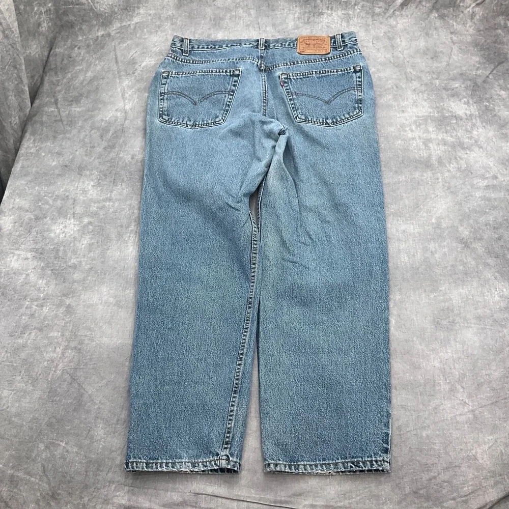 Levis 550 Jeans Men 34W 30L Blue Fade Relaxed Black Bat Wing‎ Flaws VTG USA